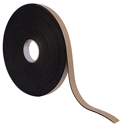 1/2” Thick Neoprene Foam Strip, 3.5” Width x 25’ Length, Black, Rubber Adhesive