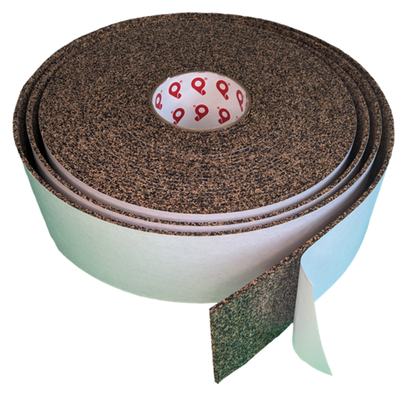 1/16" Thick Cork Rubber Tape, 3" Width x 100' Length, Acrylic Adhesive
