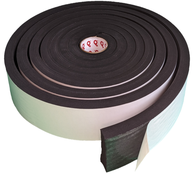 1/2” Thick Neoprene Foam Strip, 3” Width x 25’ Length, Black, Rubber Adhesive