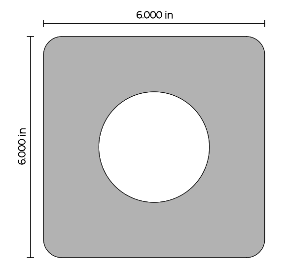 Neoprene Foam Square Flange Center Circle, 1/4" Thick, Adhesive 1-Side