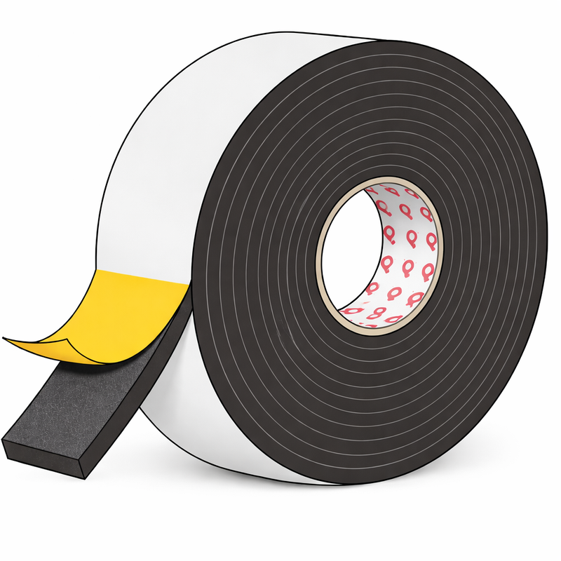 1/4” Thick Neoprene Foam Strip, 3/4” Width x 50’ Length, Black, Rubber Adhesive