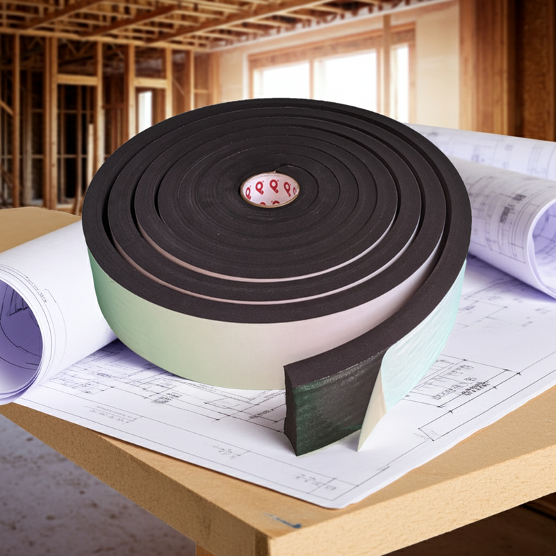 1/2” Thick 2C1 Neoprene Foam Tape, 3” Width x 25’ Length, Black, Rubber Adhesive