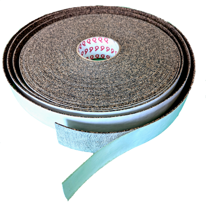 1/16" Thick Cork Rubber Tape, 1" Width x 100' Length, Cloth Filter, Acrylic Adhesive