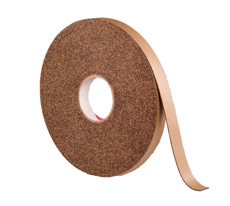 1/16" Thick Cork Rubber Tape, 1" Width x 100' Length, Cloth Filter, Acrylic Adhesive